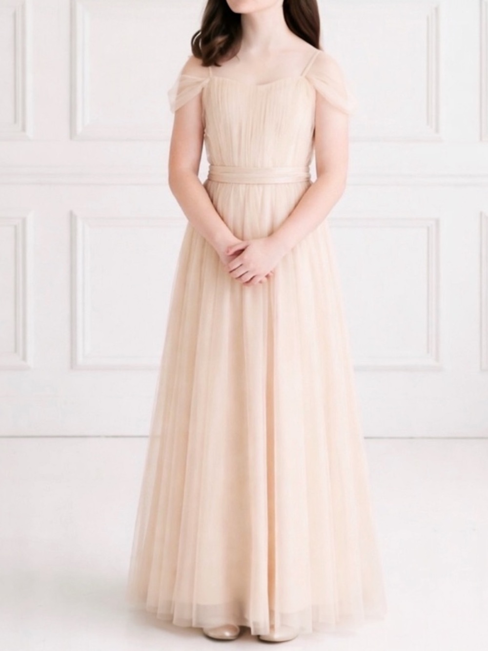 REVELRY Juniors Bridesmaid Dress Rosalie Champagne Tulle Convertible Jrs 10 NWT